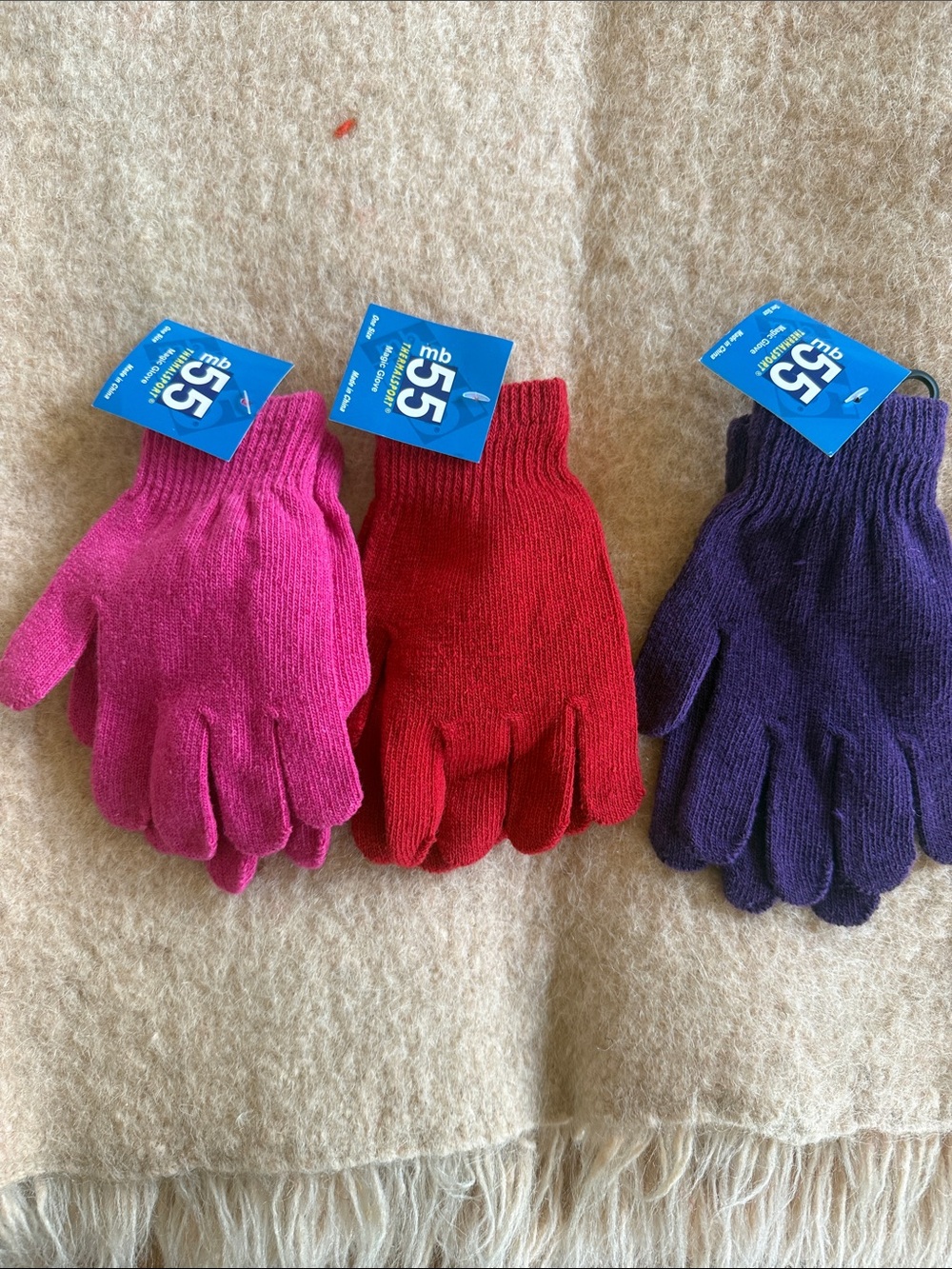 (3) Knit Mittens Hot Pink, Red, and Purple . one size fits all